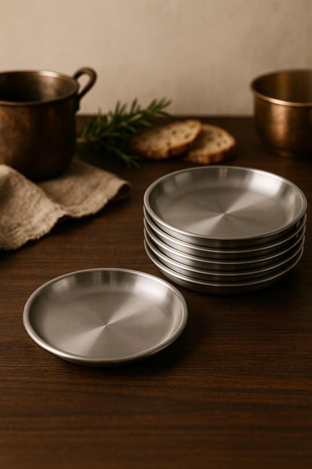 Ensemble 6 assiettes inox rondes barbecue cuisine - vue 3 sur 3
