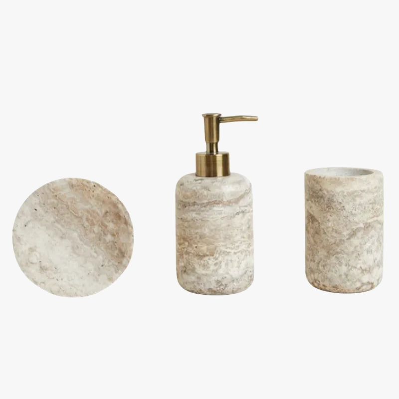 ensemble d'accessoires en travertin wabi-sabi pour salle de bain