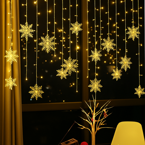 guirlande lumineuse de noël à led flocons de neige décoration extérieure