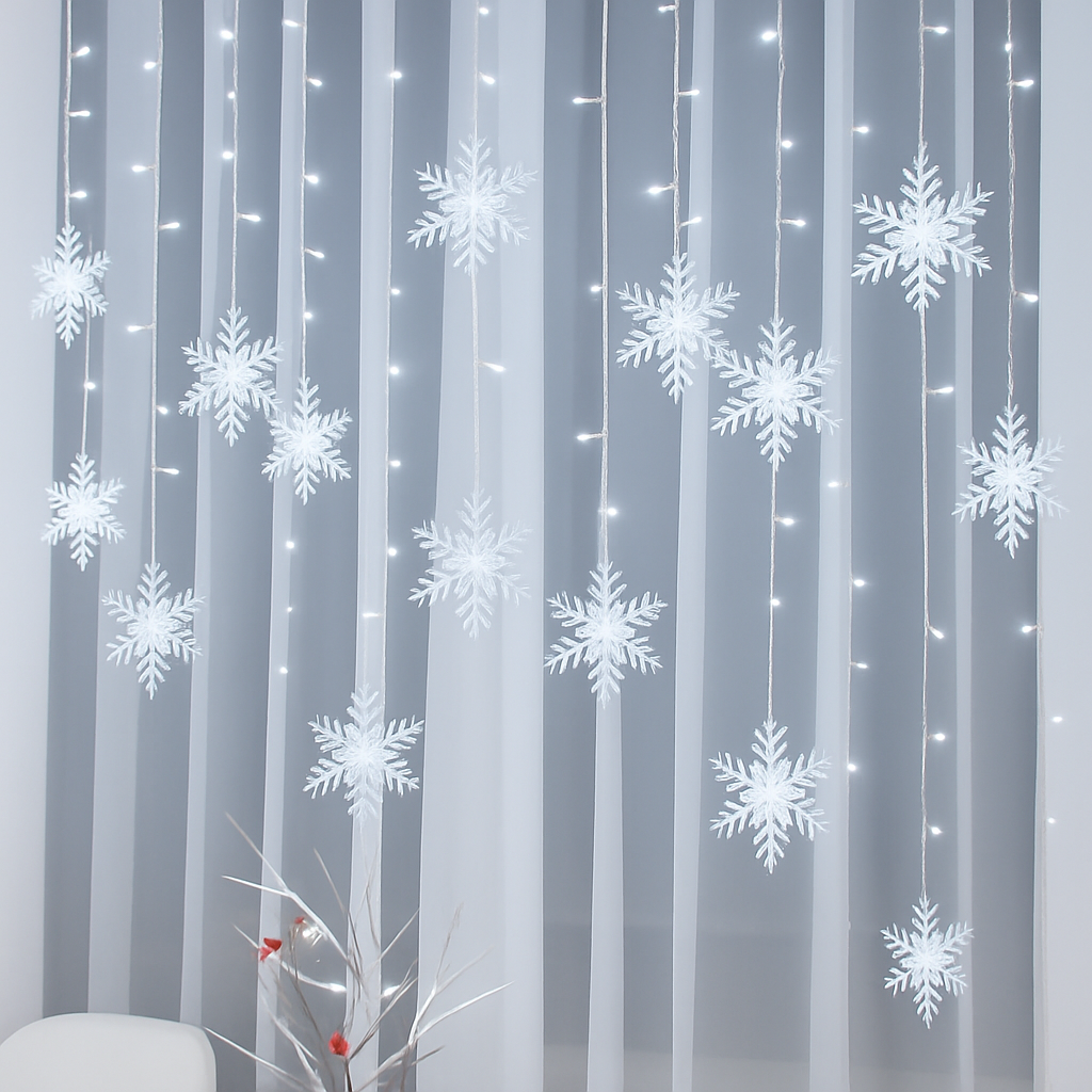 guirlande lumineuse de noël à led flocons de neige décoration extérieure - vue 4 sur 12