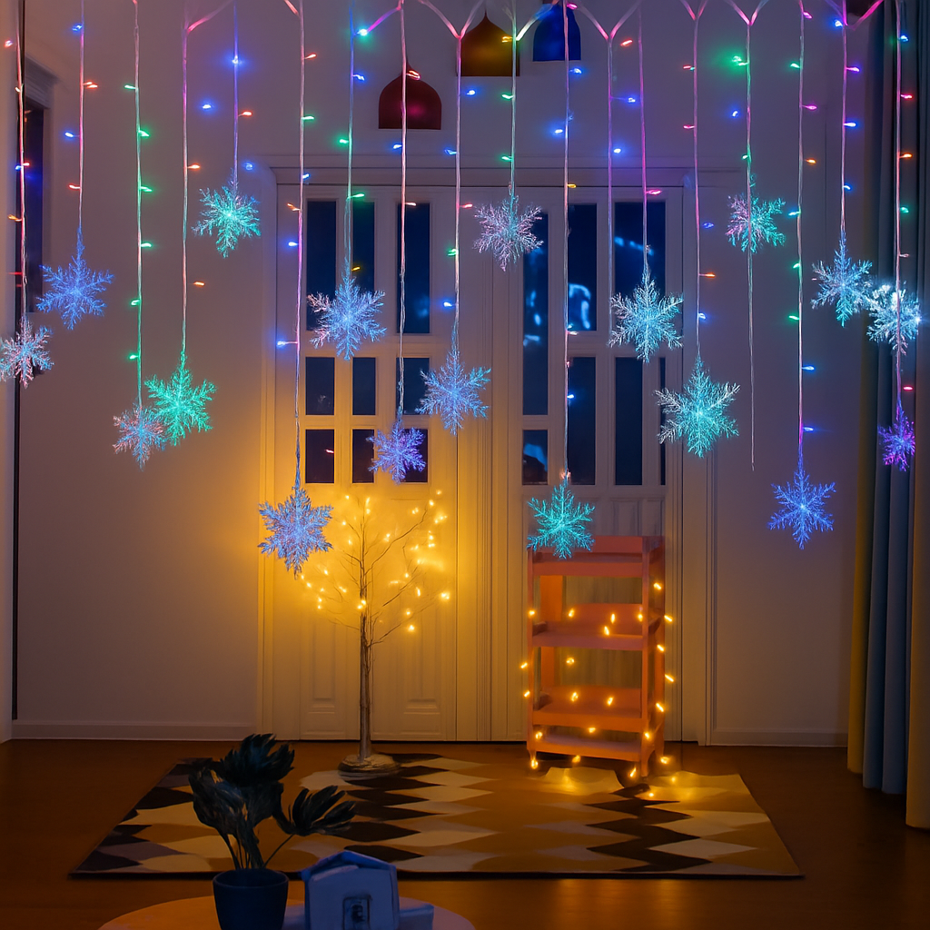 guirlande lumineuse de noël à led flocons de neige décoration extérieure - vue 5 sur 12