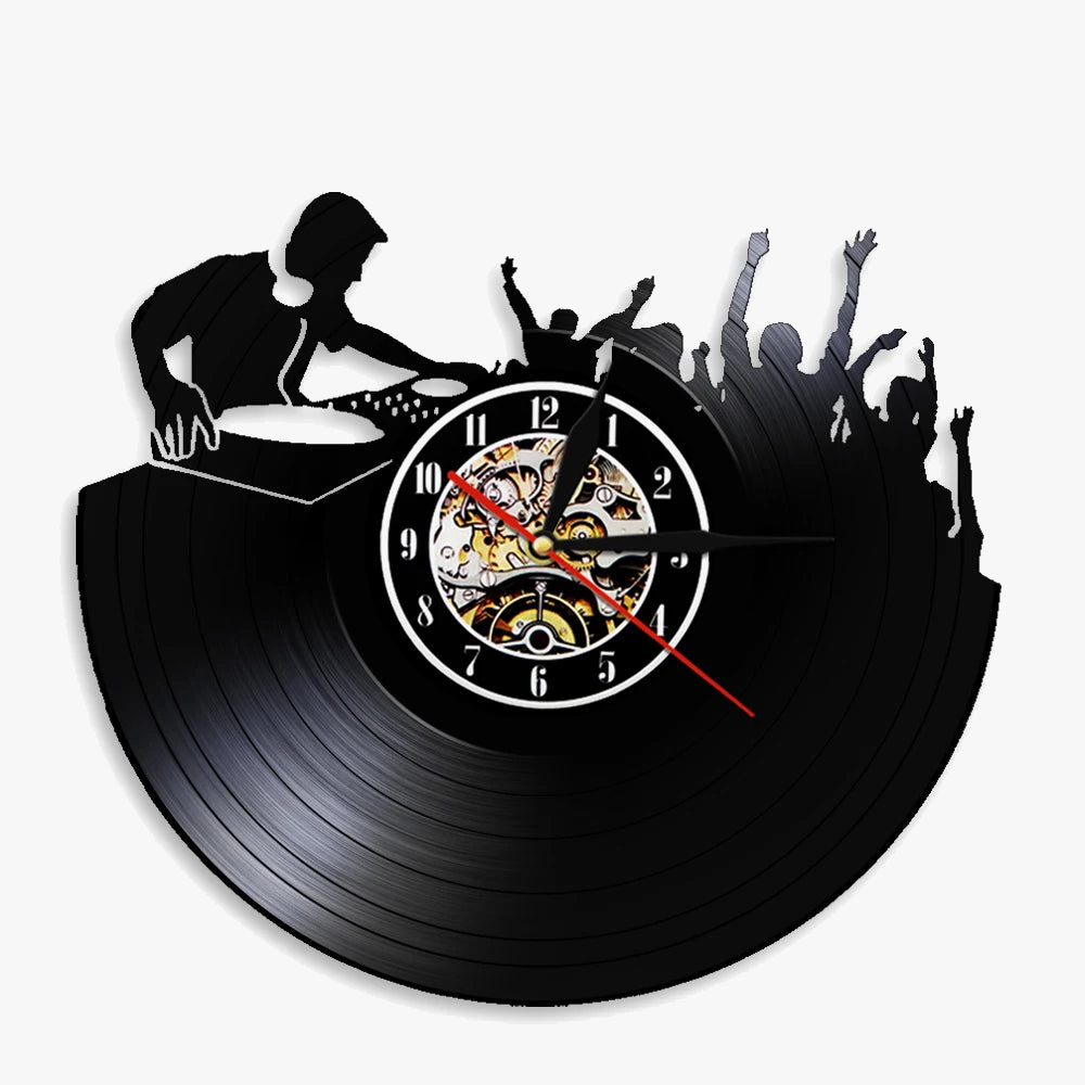 horloge murale 3d vinyle pour ambiance disco et soirée musicale