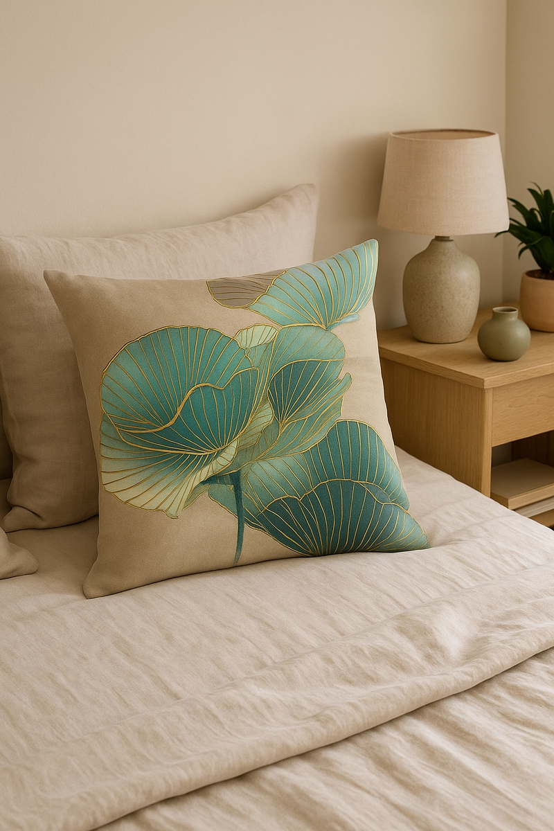 housse de coussin à motif floral ginkgo pour déco intérieure