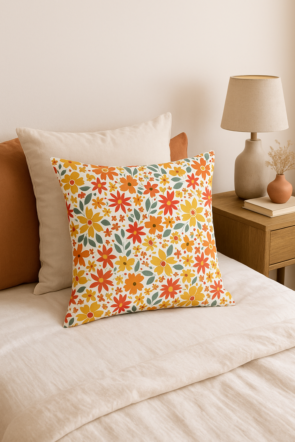 housse de coussin carrée à fleurs aquarelle 45 cm x 45 cm