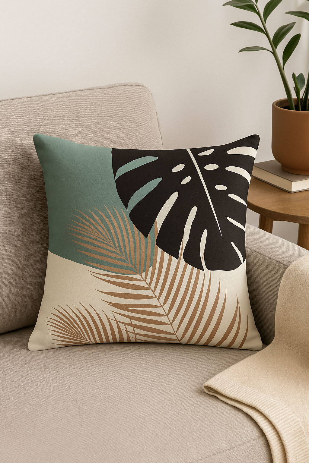housse de coussin carrée art plant 45 cm design abstrait