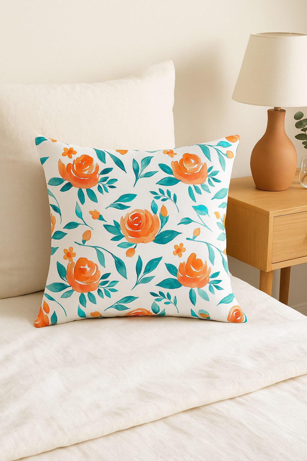 housse de coussin carrée fleurs aquarelle 45x45 cm décoratif