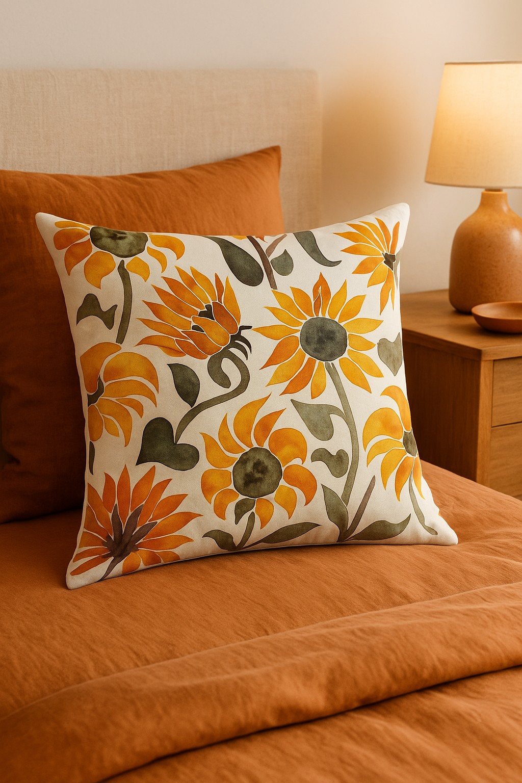 housse de coussin carrée jaune motif tournesol créatif 45 cm