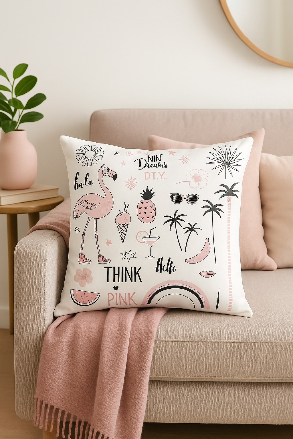 housse de coussin carrée motif flamant rose décoratif pour intérieur - vue 3 sur 2