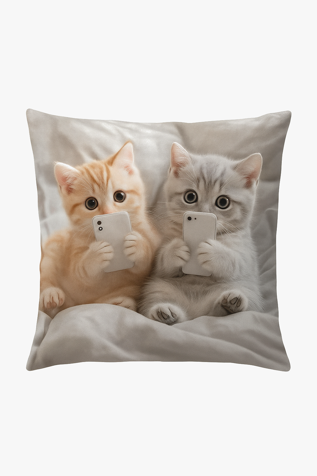 housse de coussin chatons mignons avec smartphones décorative
