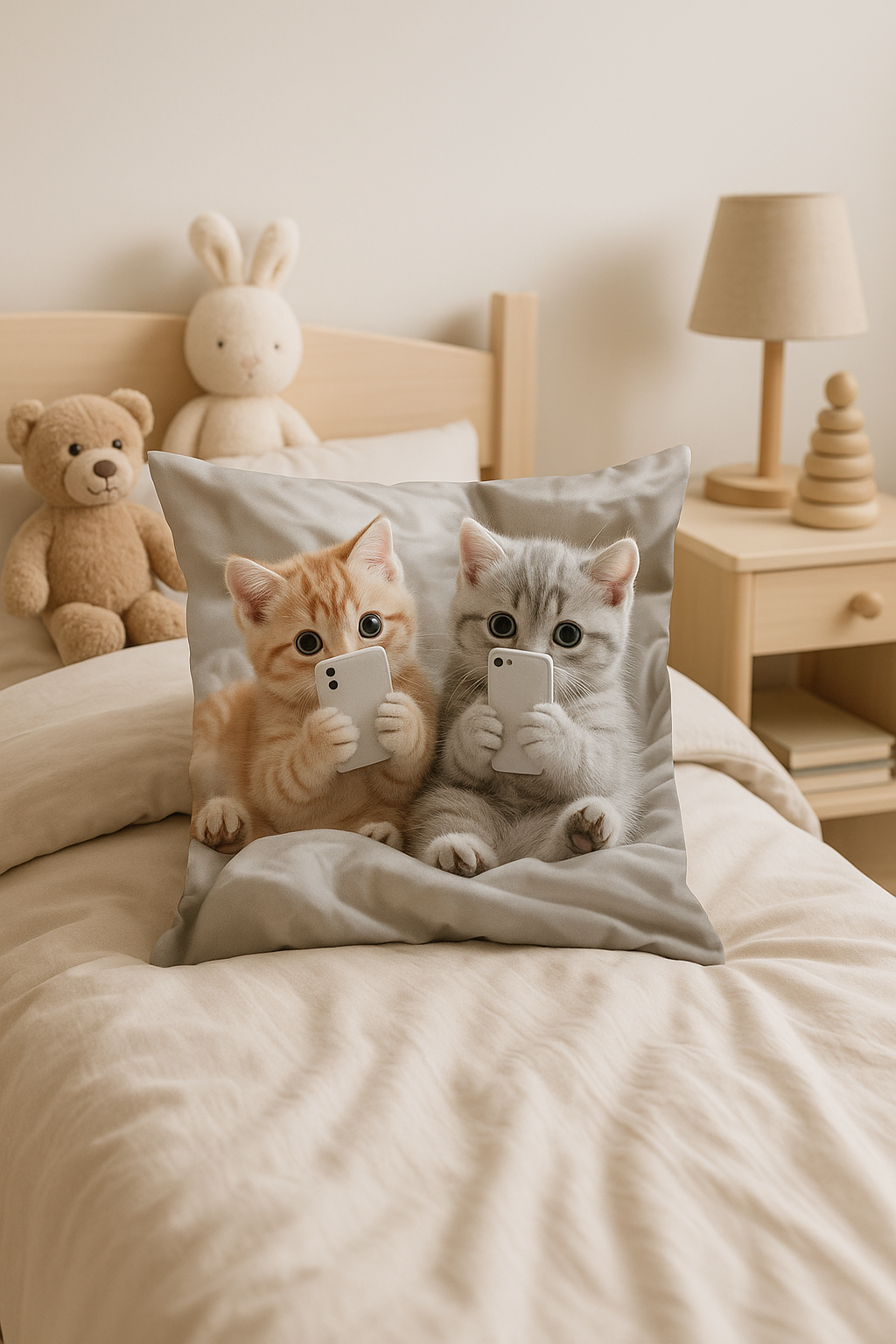 housse de coussin chatons mignons avec smartphones décorative