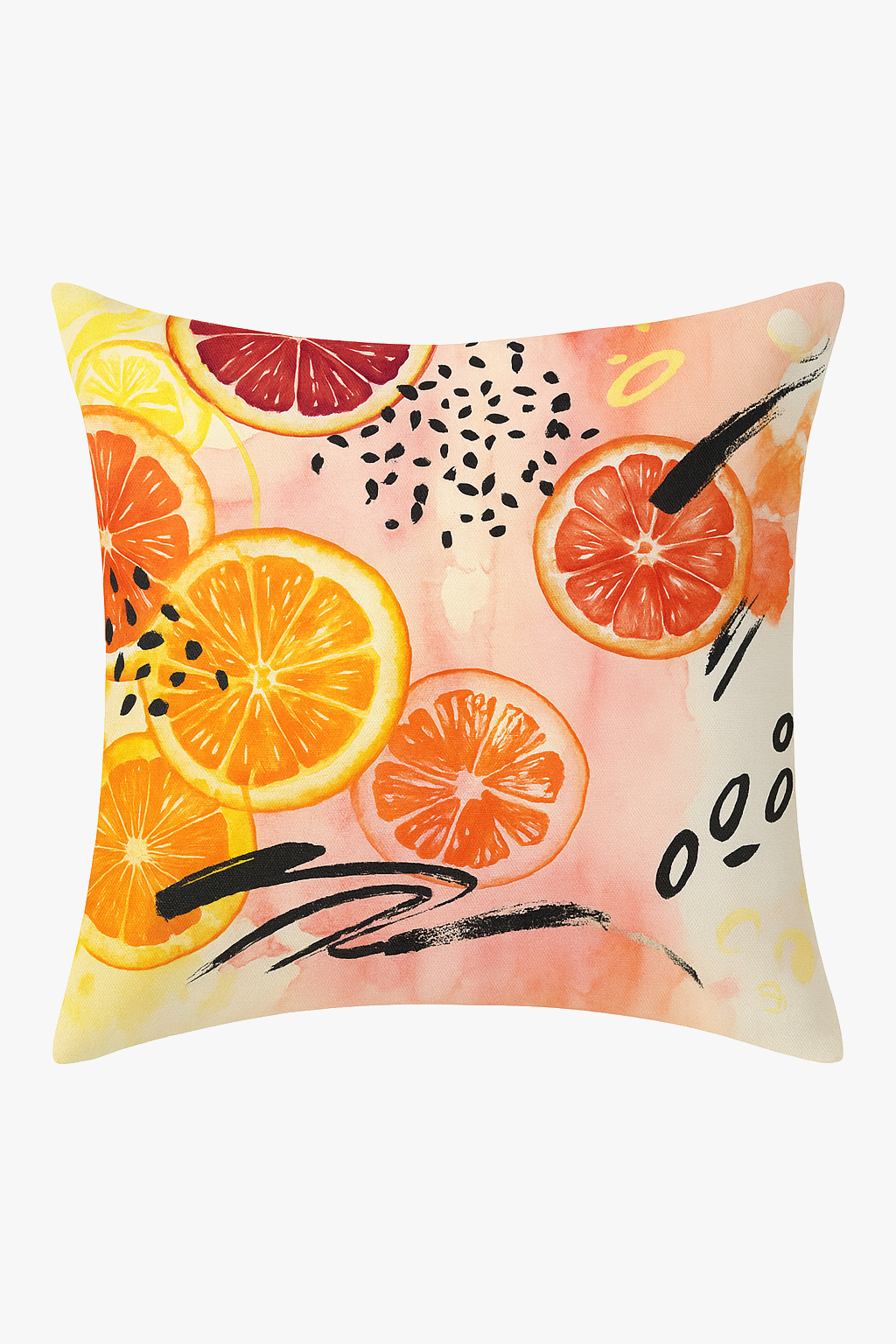 housse de coussin décorative fruits d'été citron orange fraise pastèque