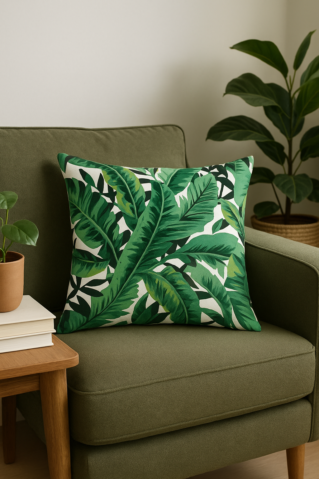 housse de coussin décorative avec cactus et plantes tropicales - vue 3 sur 2
