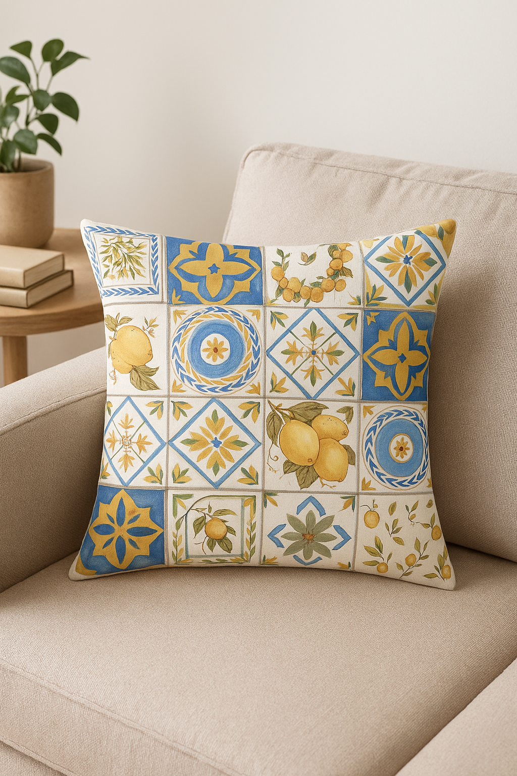 housse de coussin décorative fruits d'été citron orange fraise pastèque