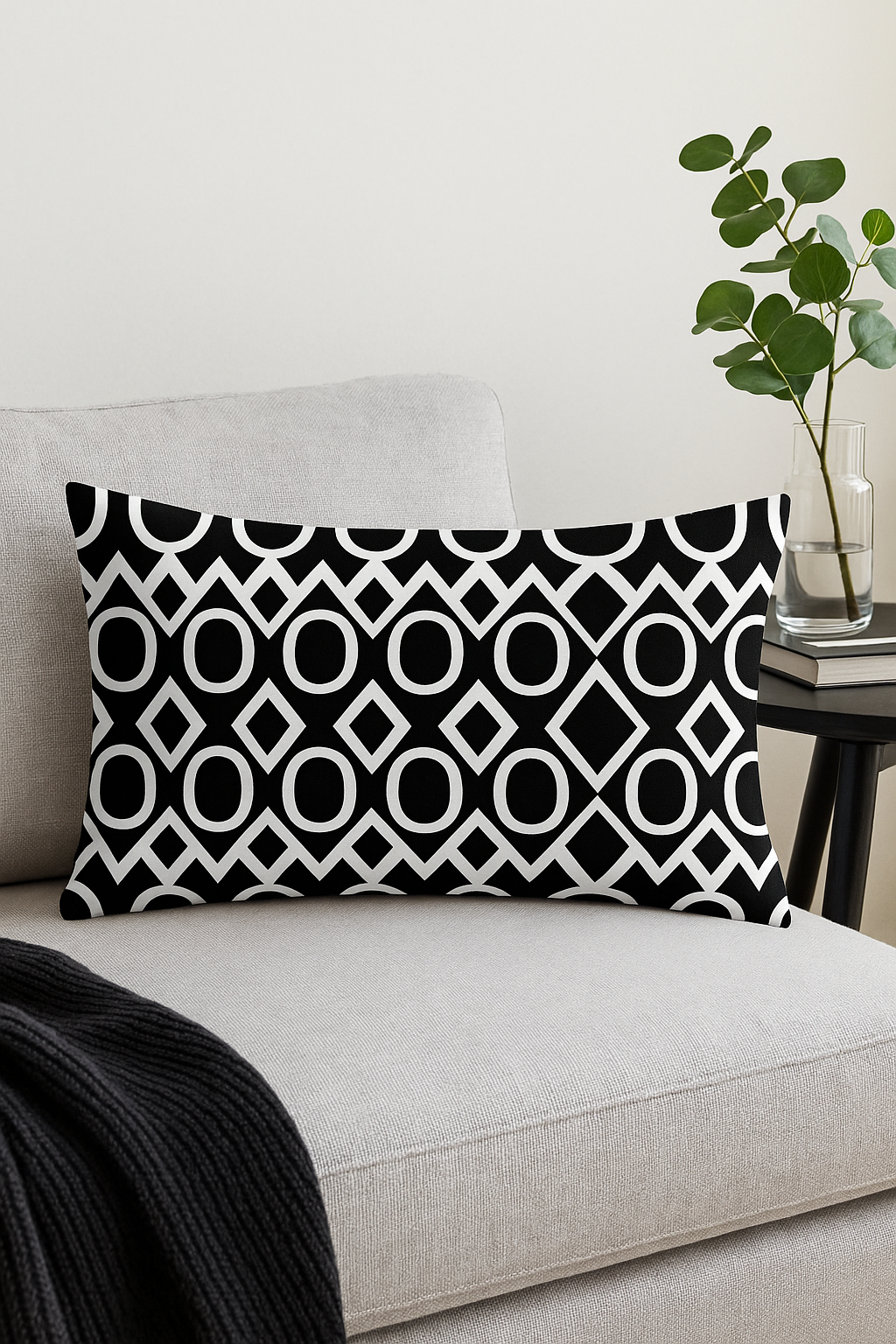 housse de coussin décorative géométrique noir et blanc