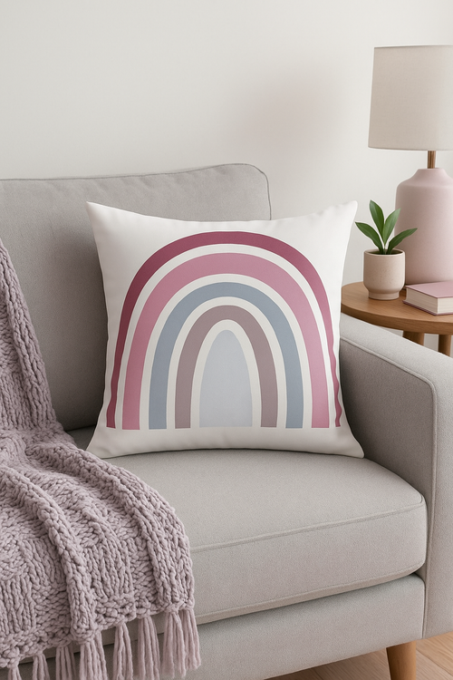housse de coussin décorative imprimé arc-en-ciel géométrique cartoon