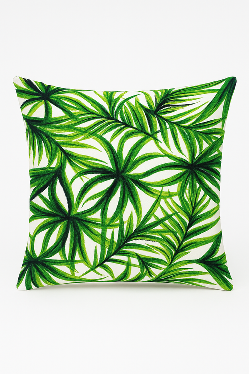 housse de coussin décorative motif cactus et plantes tropicales
