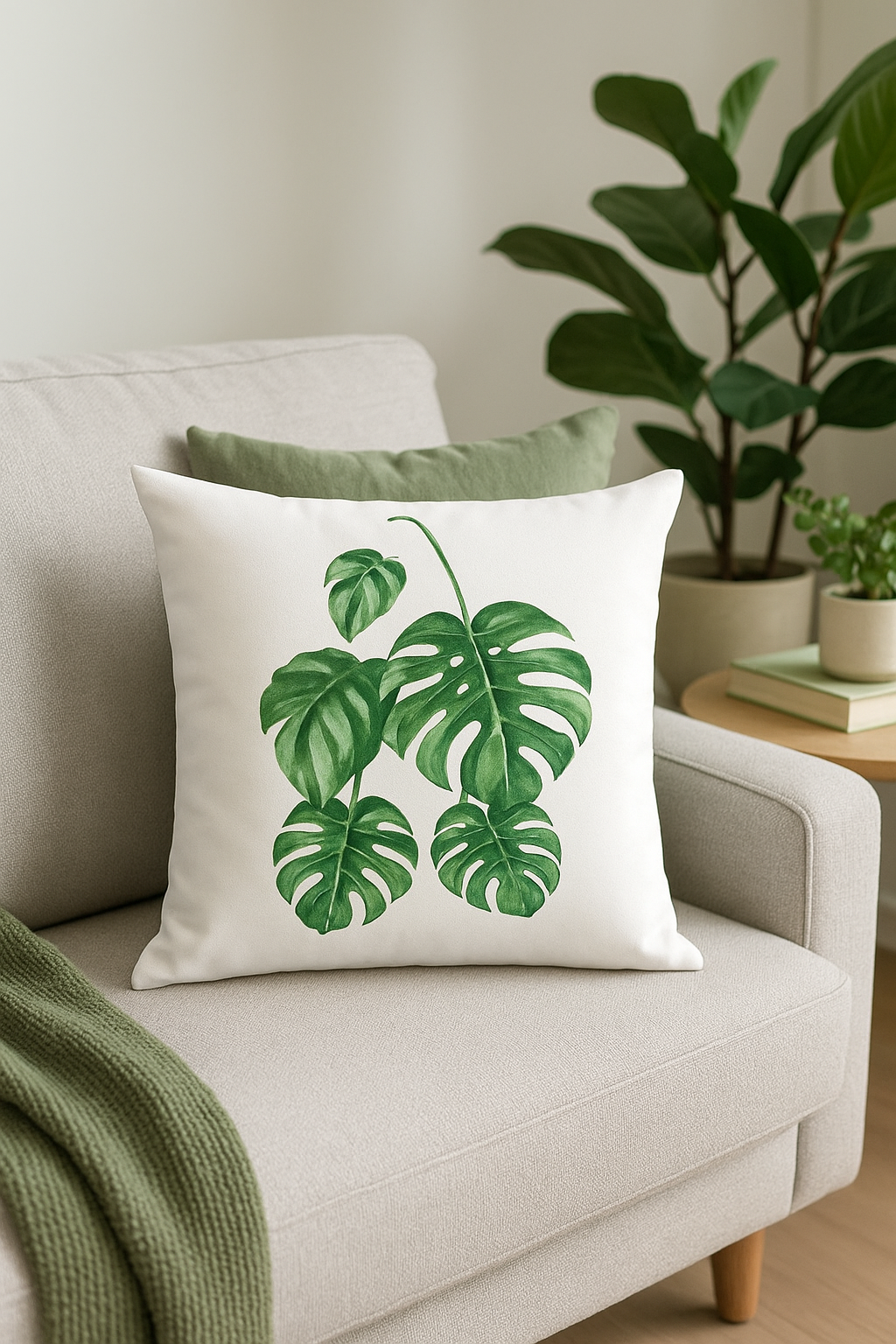 housse de coussin décorative motif cactus et plantes tropicales