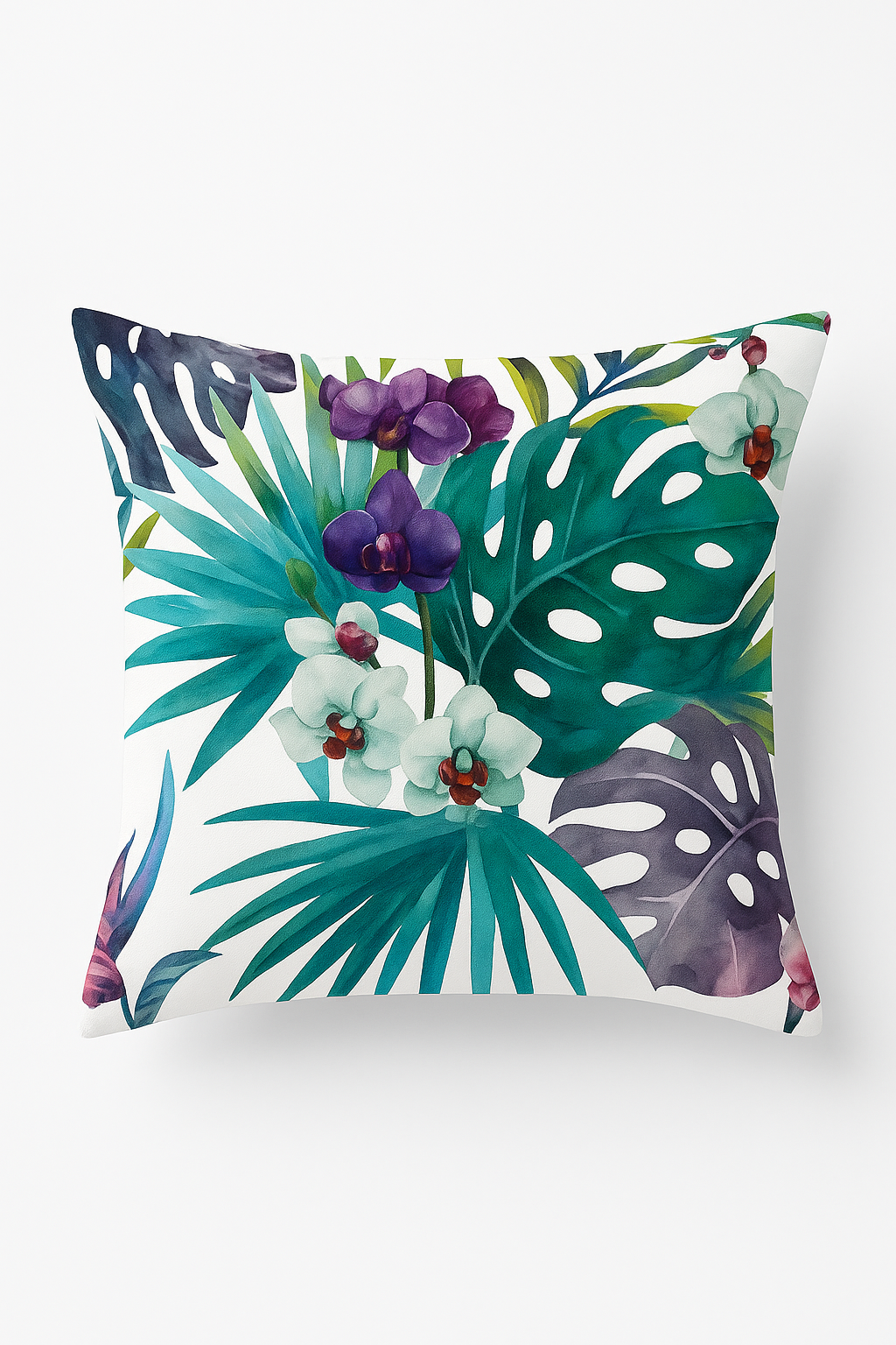 housse de coussin décorative motif cactus et plantes tropicales