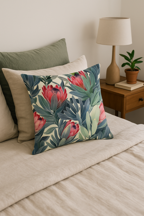 housse de coussin décorative motif cactus et tropical