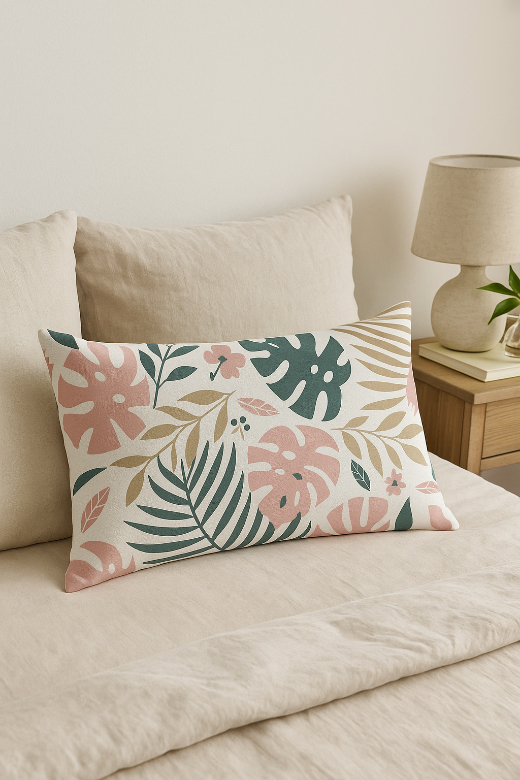housse de coussin décorative motif feuilles tropicales vertes 30 x 50 cm