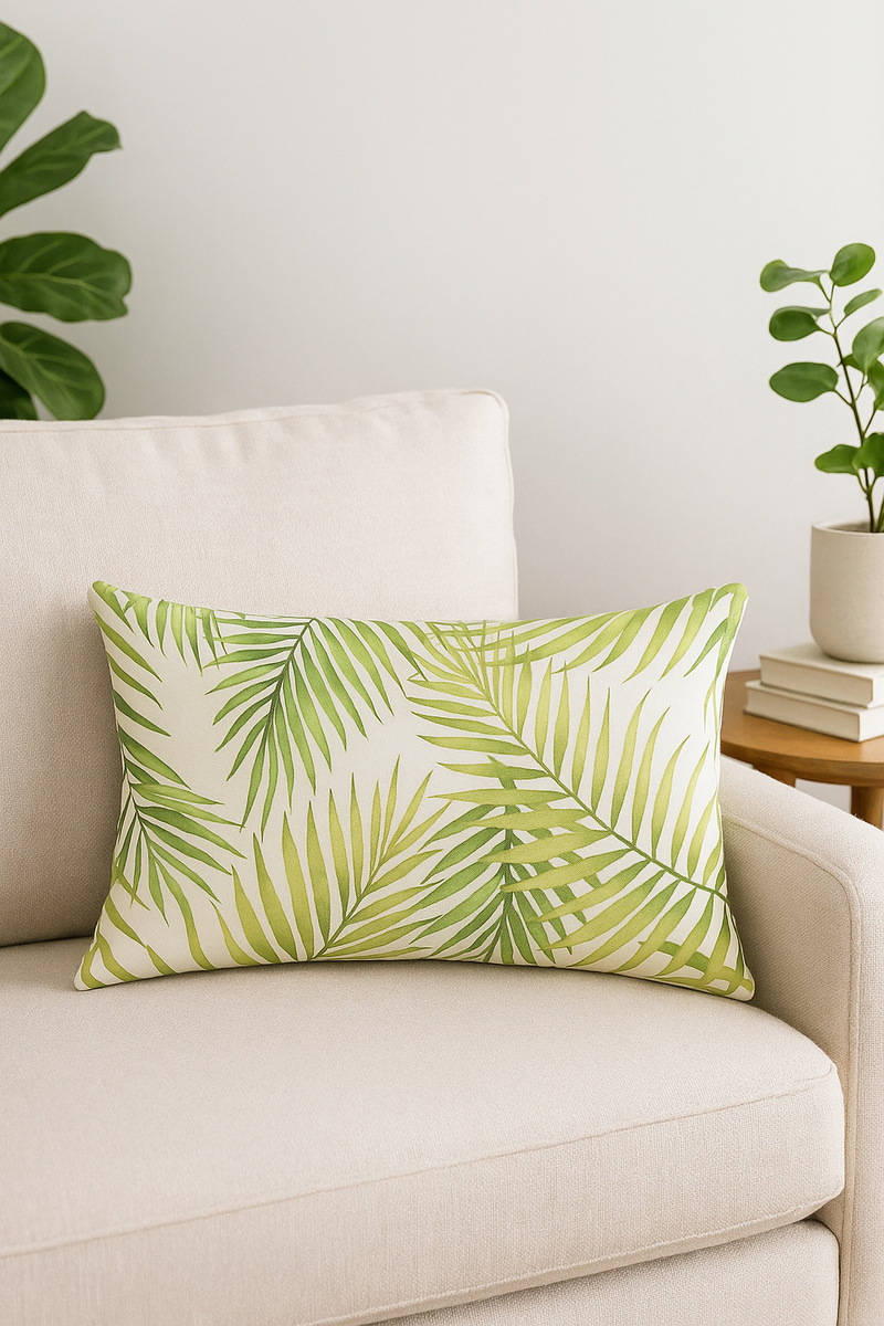 housse de coussin décorative motif feuilles tropicales vertes 30 x 50 cm