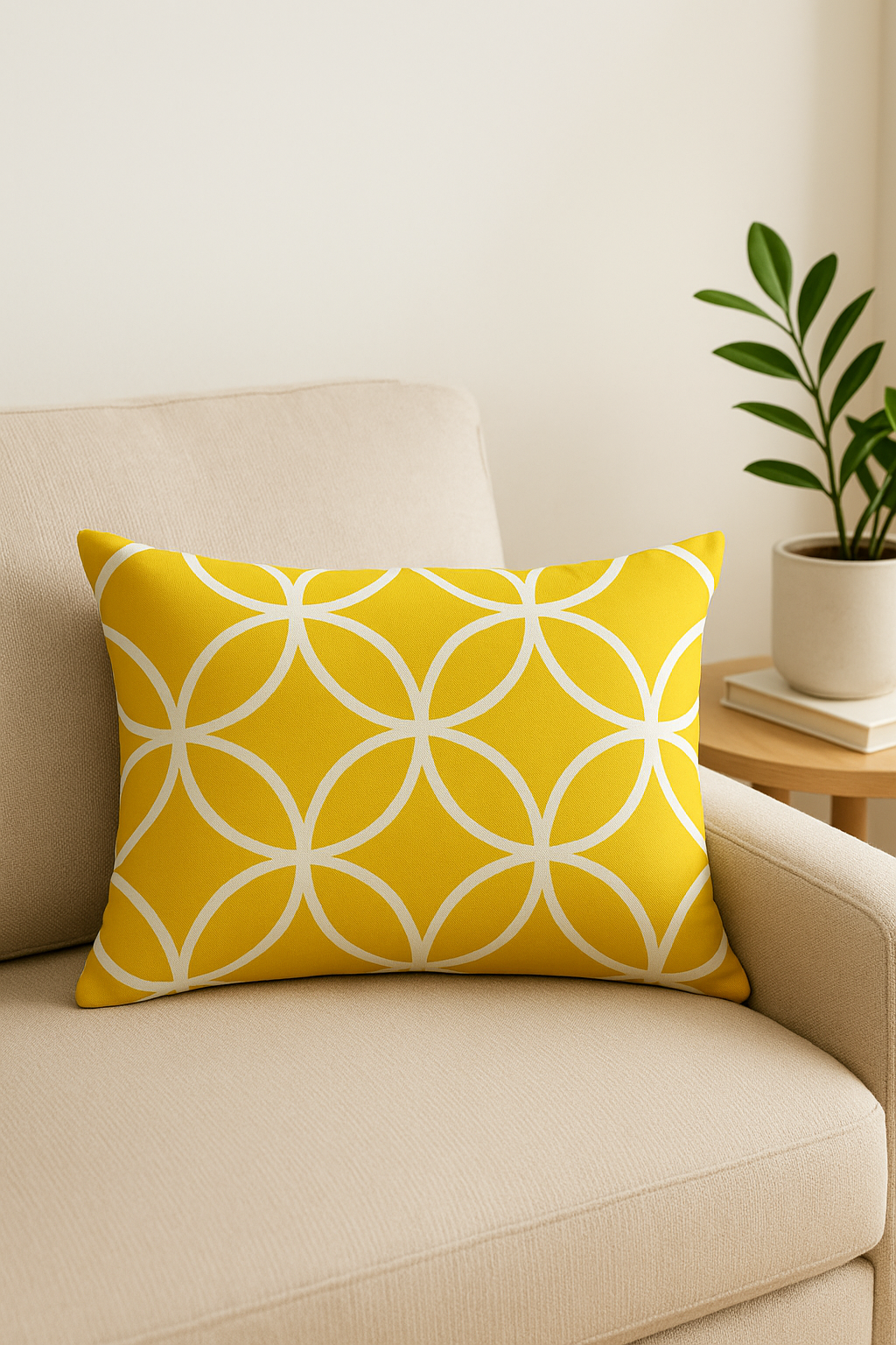 housse de coussin décorative motif géométrique jaune moderne
