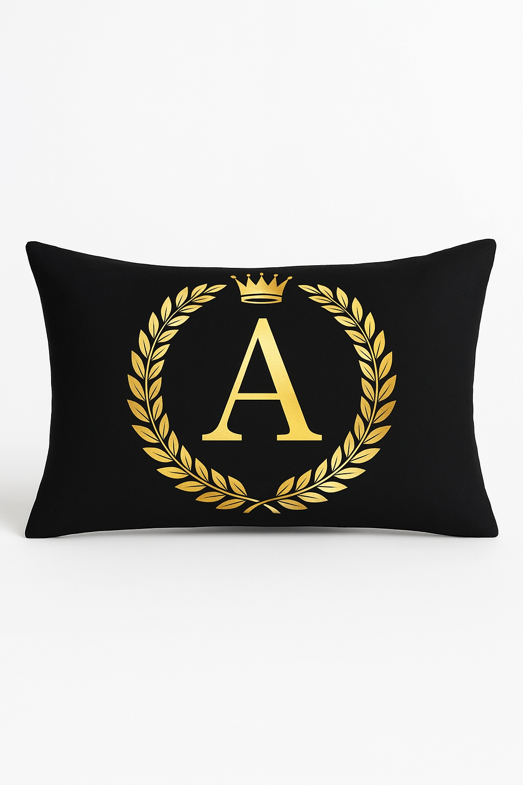 housse de coussin décorative motif lettres noires et dorées