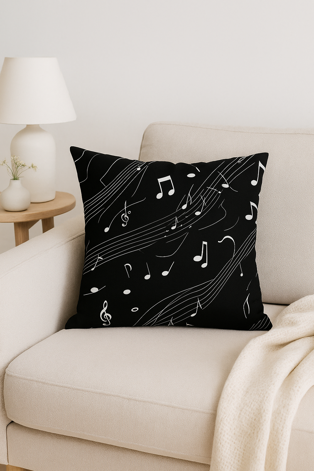 housse de coussin décorative notes de musique pour canapé et chambre