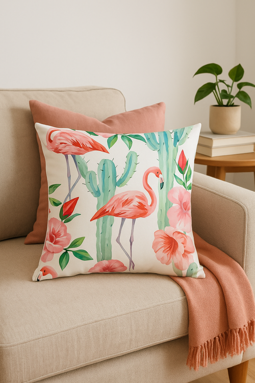 housse de coussin flamant rose tropical 45 cm pour décor créatif