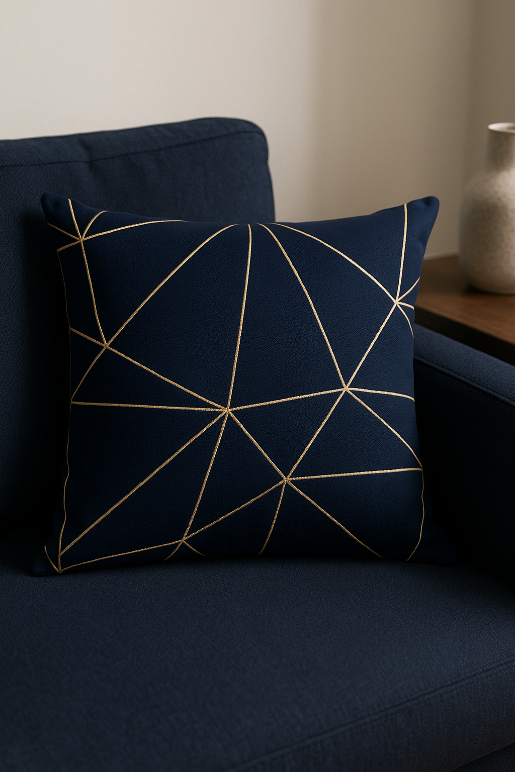 housse de coussin géométrique bleu foncé pour décoration intérieure