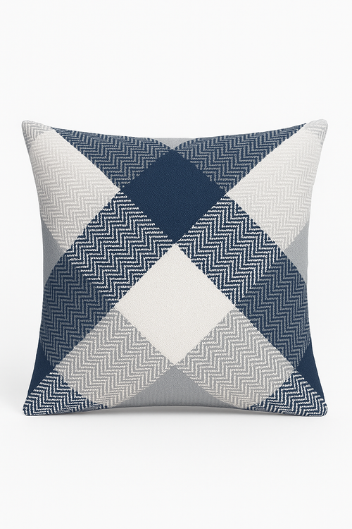 housse de coussin géométrique bleu foncé pour décoration intérieure
