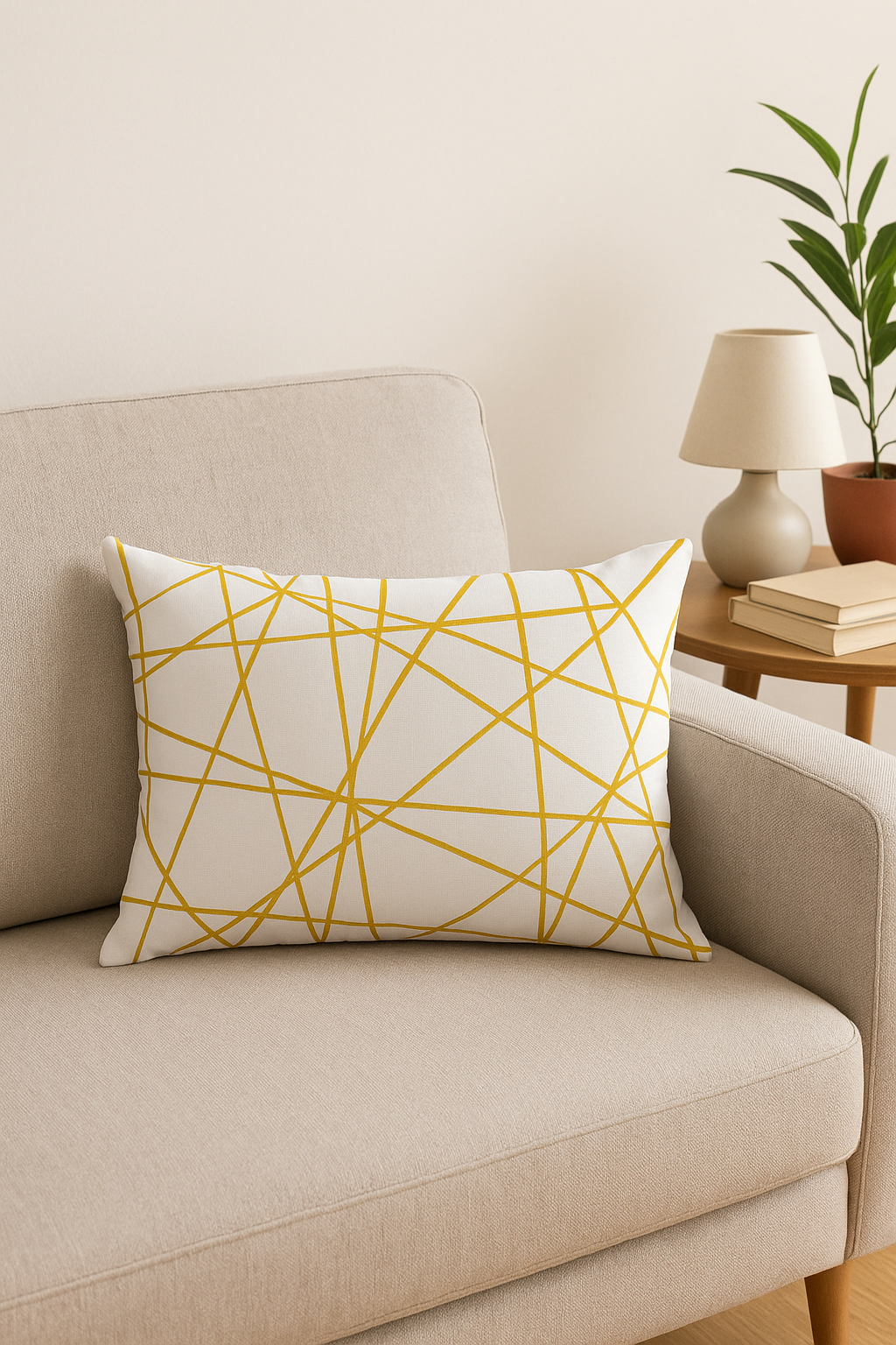 housse de coussin géométrique jaune pour décoration intérieure