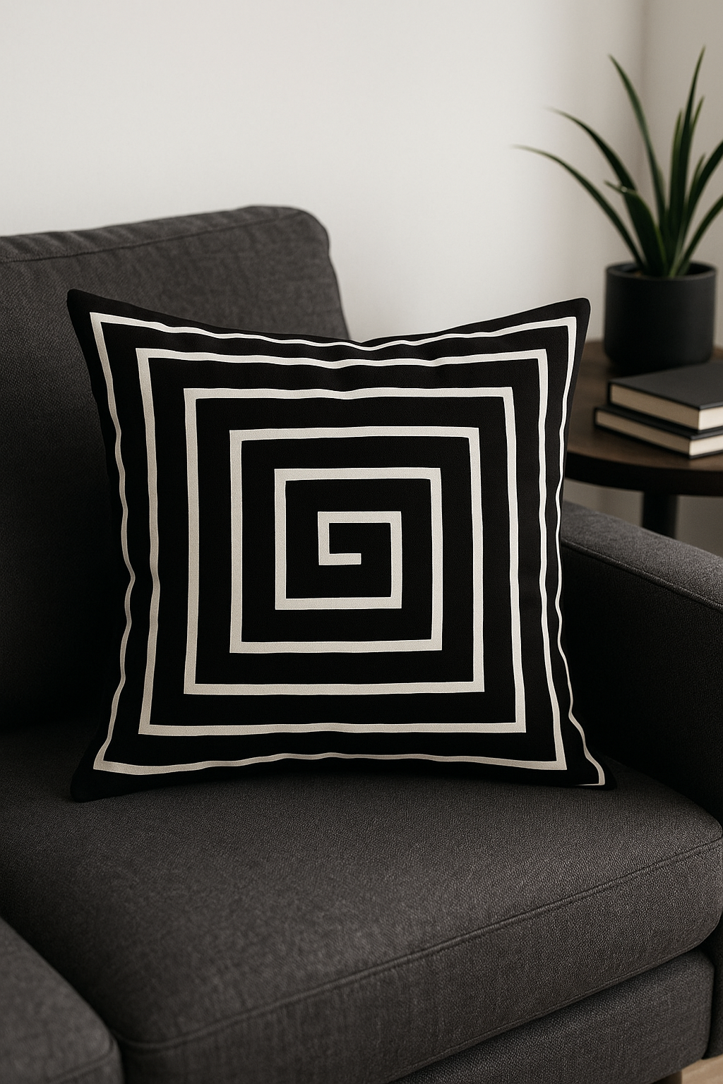 housse de coussin géométrique noire et blanche ondulée