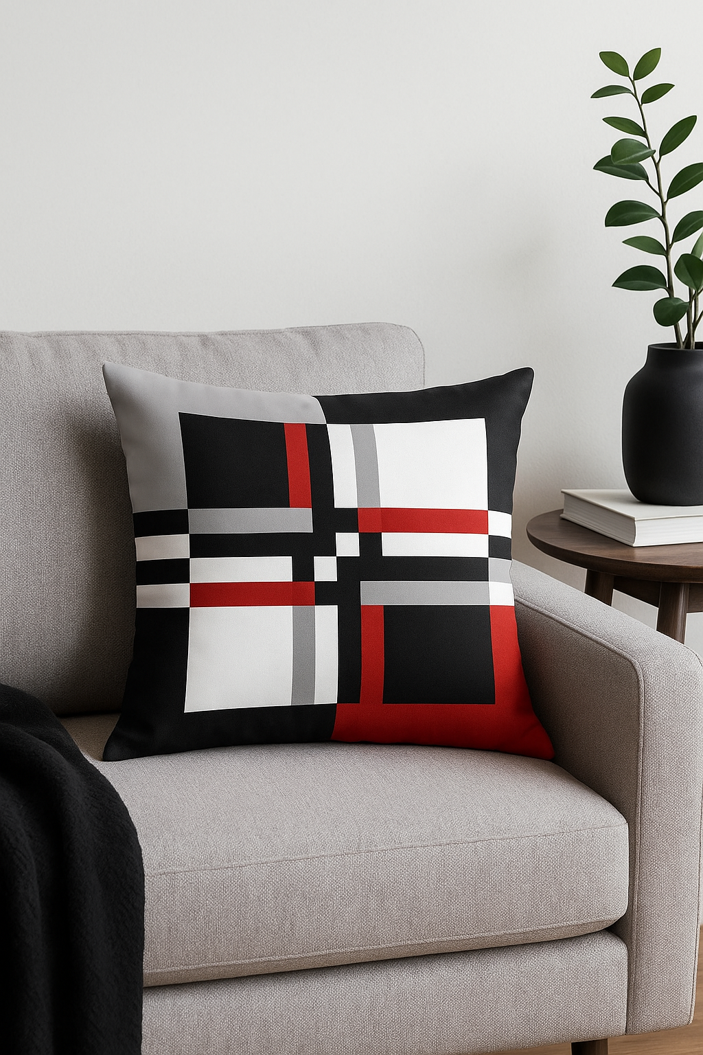 housse de coussin géométrique noire et rouge moderne