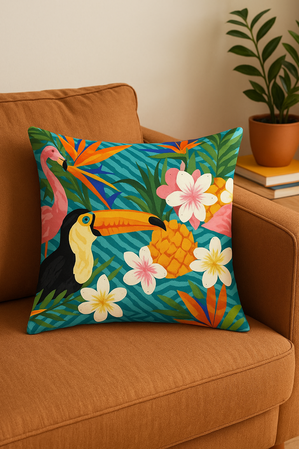 housse de coussin imprimée perroquet style tropical pour canapé