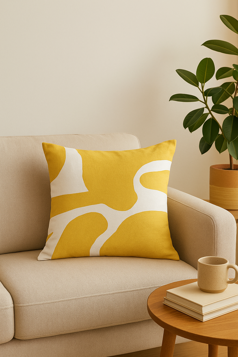 housse de coussin jaune carrée pour décoration intérieure
