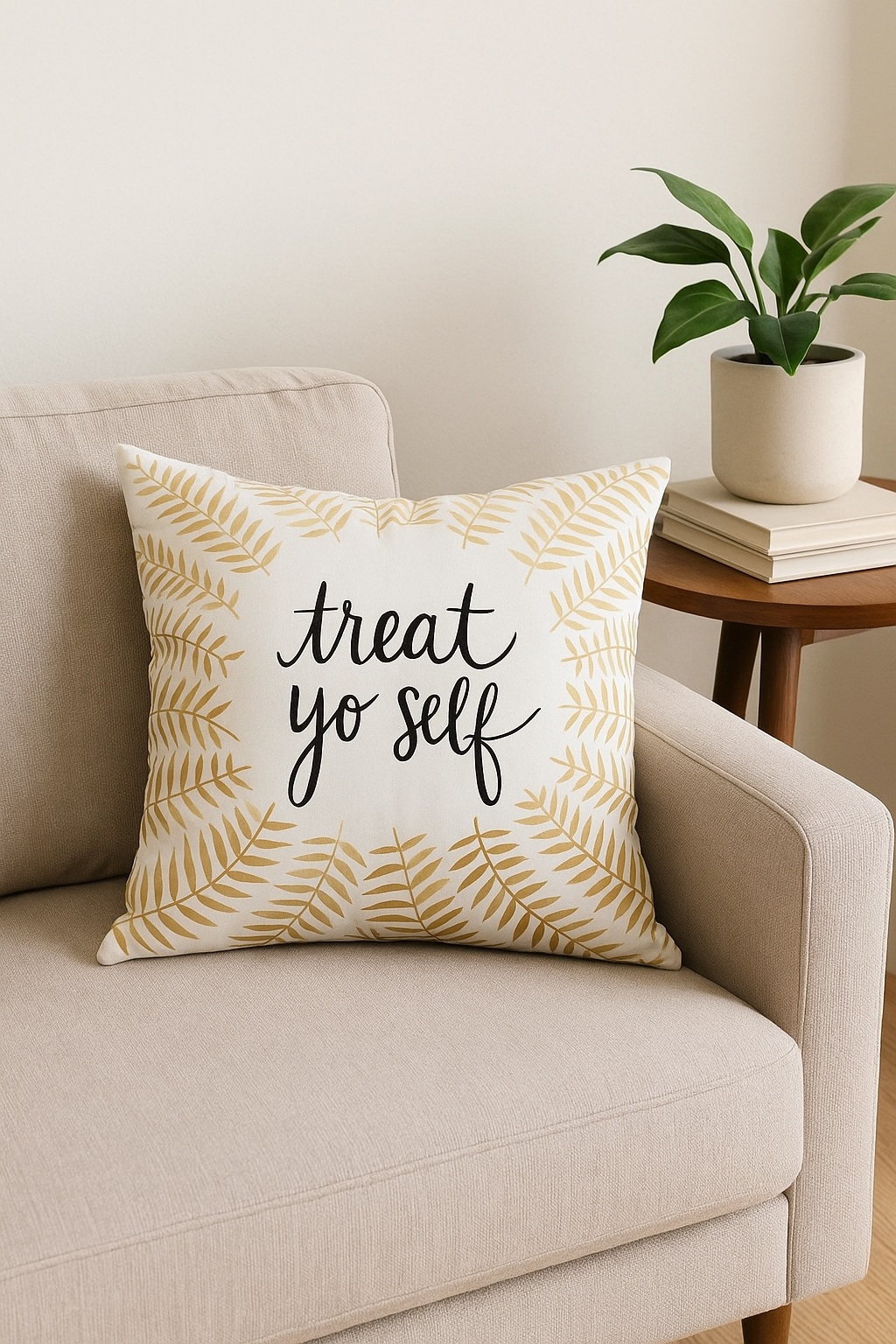 housse de coussin moderne avec motif géométrique de feuilles - vue 3 sur 2