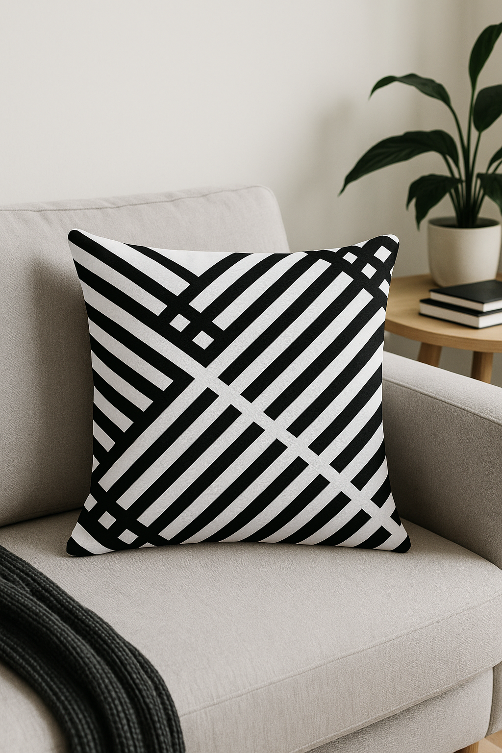 housse de coussin moderne géométrique noir et blanc