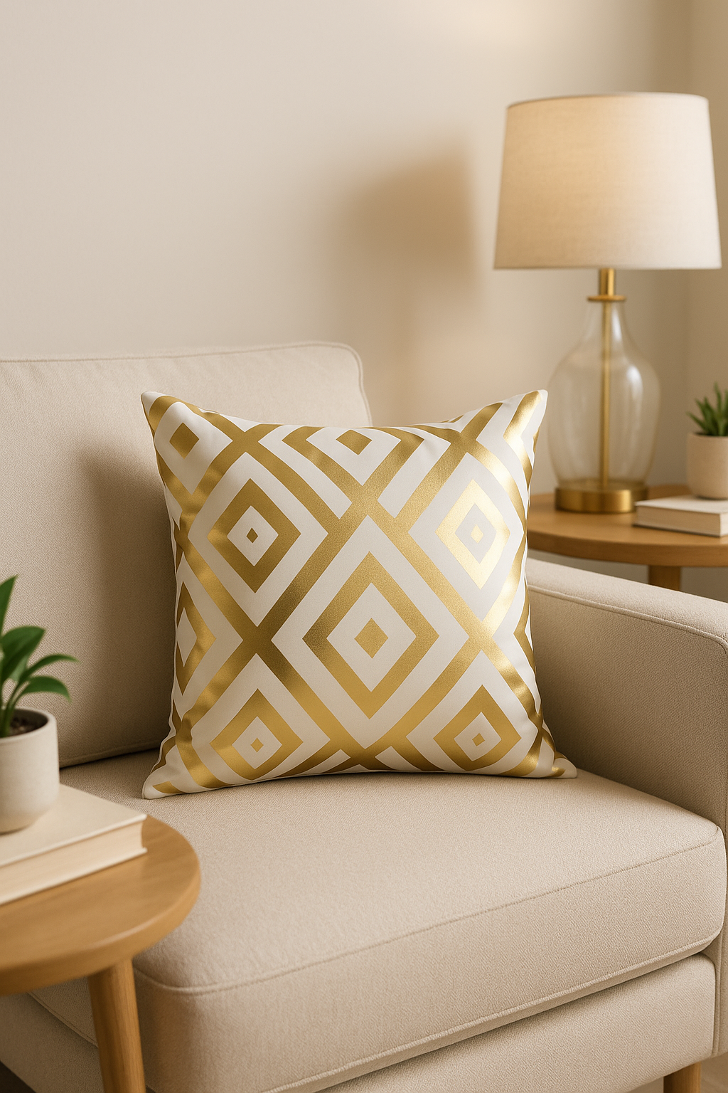housse de coussin moderne motif géométrique feuilles vertes - vue 3 sur 2