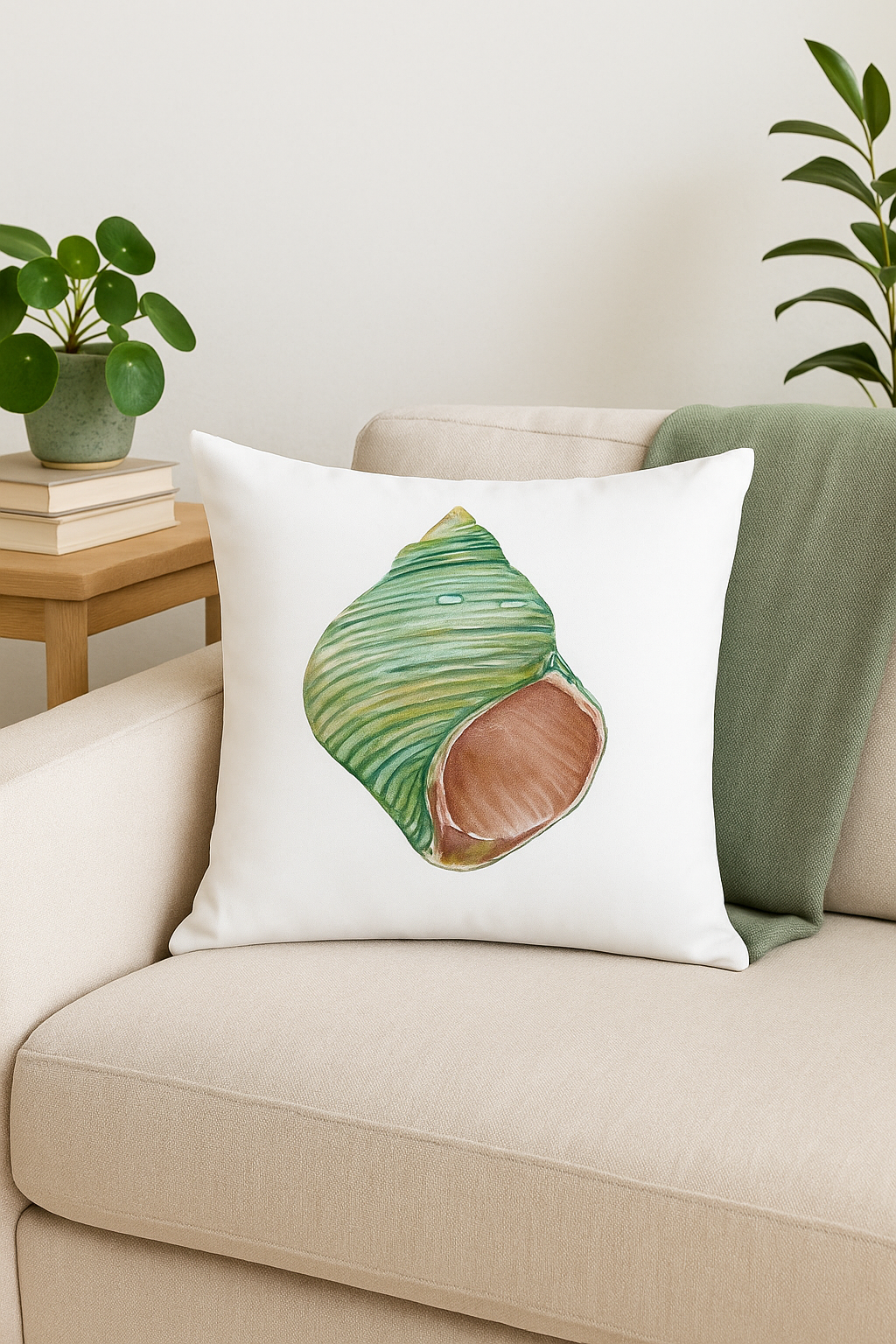 housse de coussin motif coquillage style marin décoratif