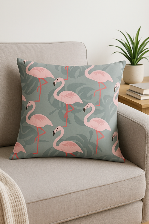 housse de coussin motif flamant rose pour décoration intérieur