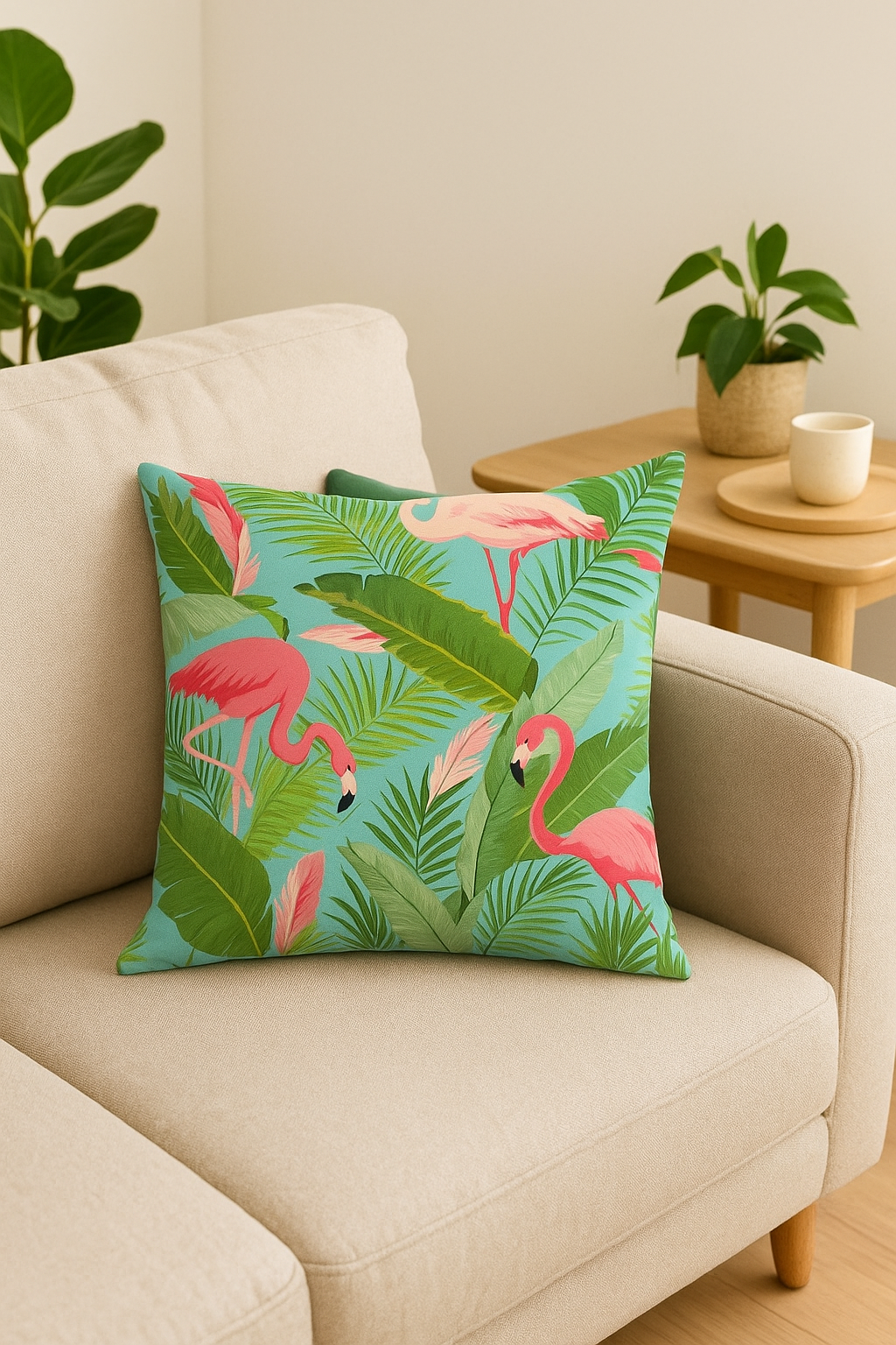 housse de coussin motif flamant rose pour décoration intérieure - vue 3 sur 2