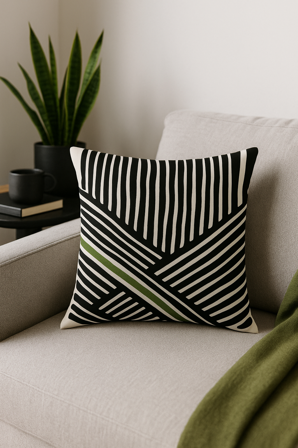 housse de coussin motif floral abstrait vert imprimé sur une face