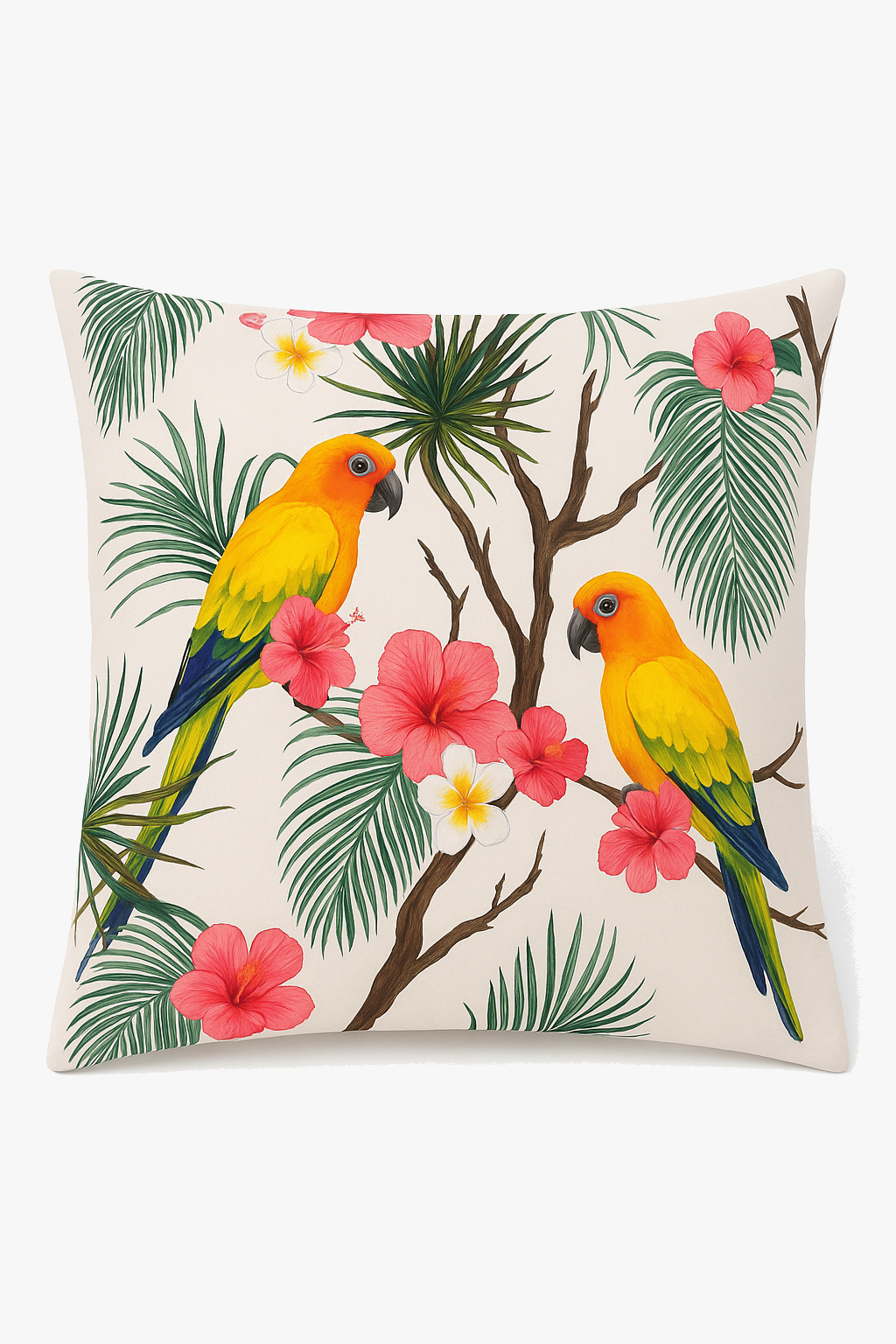 housse de coussin motif perroquet style tropical pour canapé