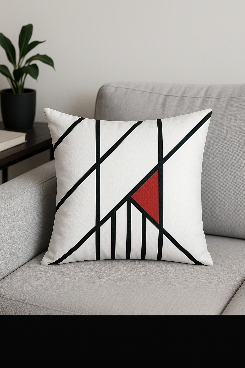 housse de coussin noir et rouge motif géométrique élégant