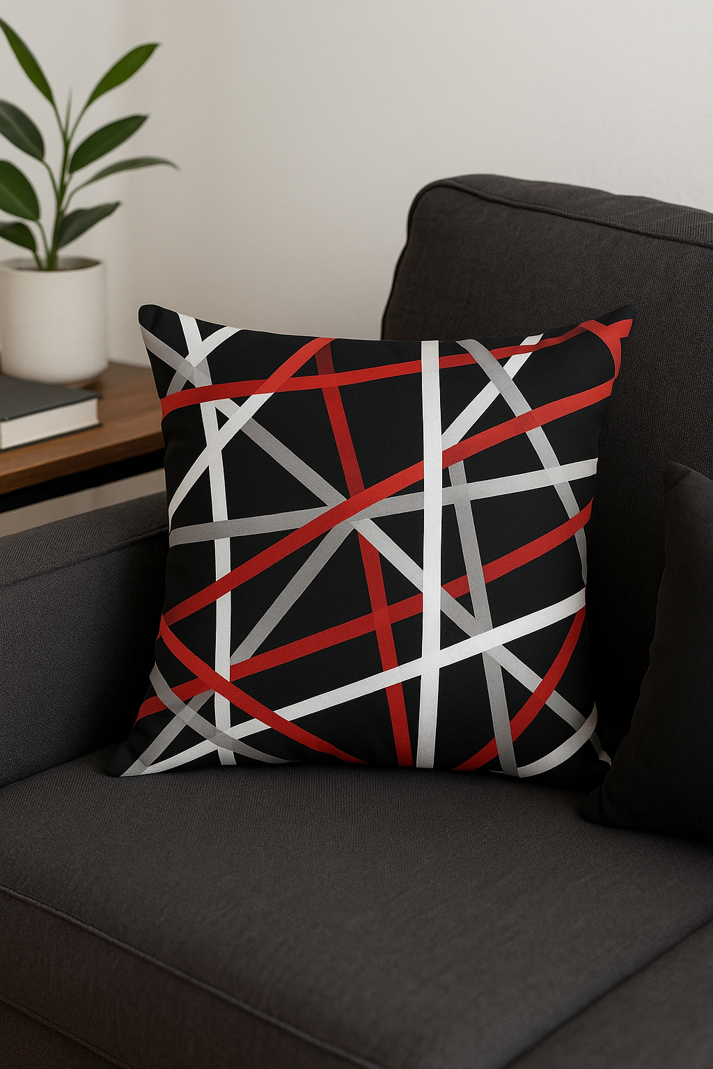 housse de coussin noire et rouge motif géométrique élégant