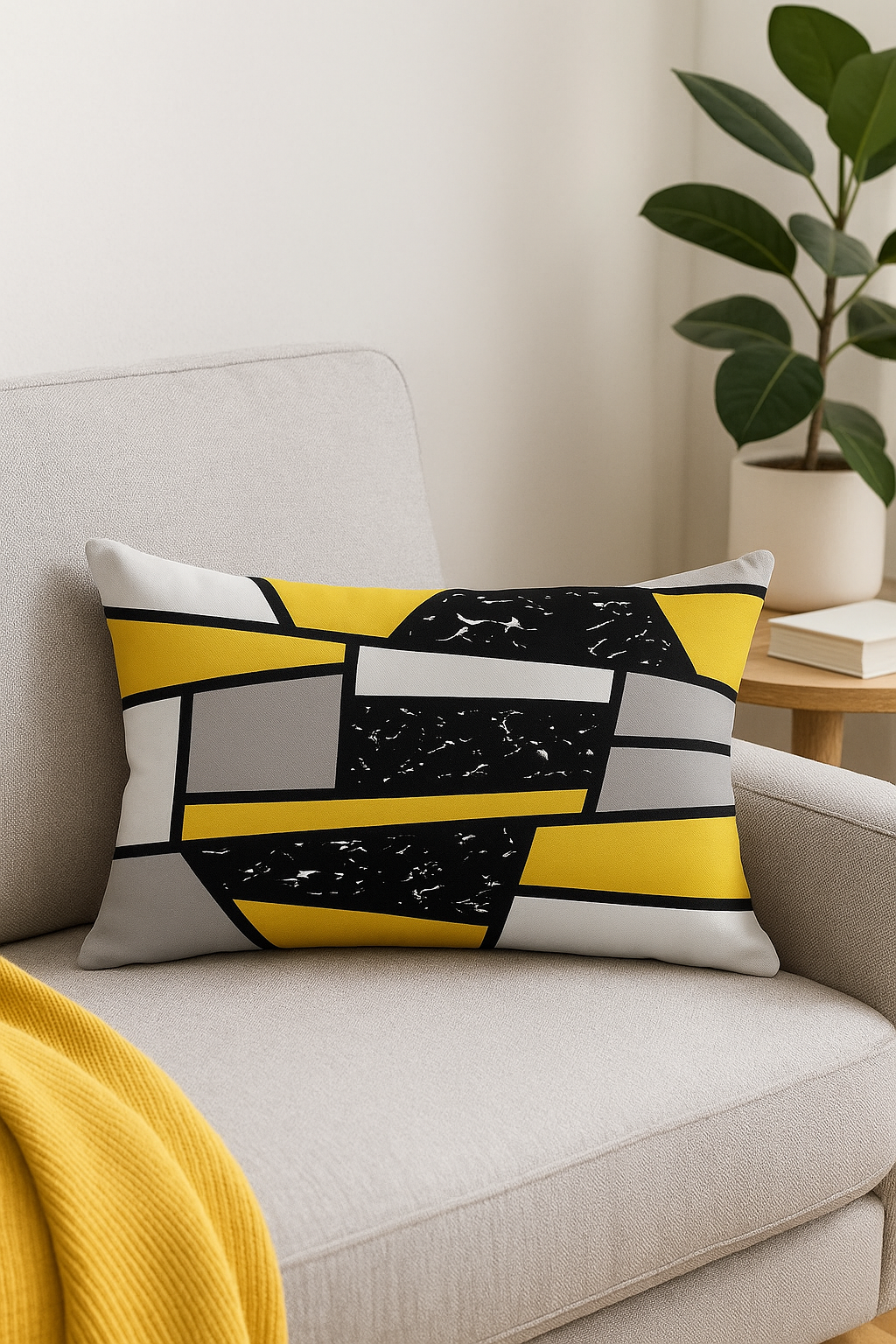 housse de coussin rectangulaire géométrique jaune et rouge 30 x 50 cm