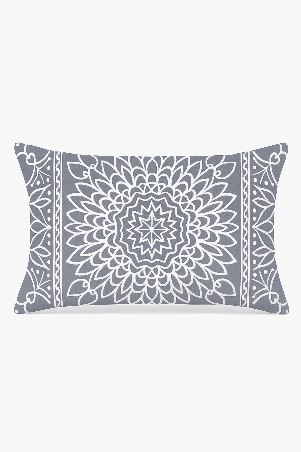 housse de coussin rectangulaire gris motif géométrique décoratif