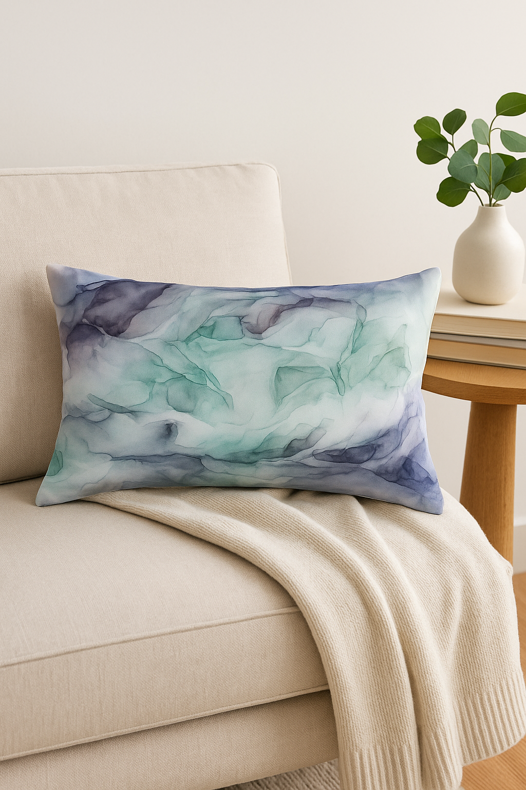 housse de coussin rectangulaire style chinois rayures aquarelle 30x50 cm - vue 3 sur 2
