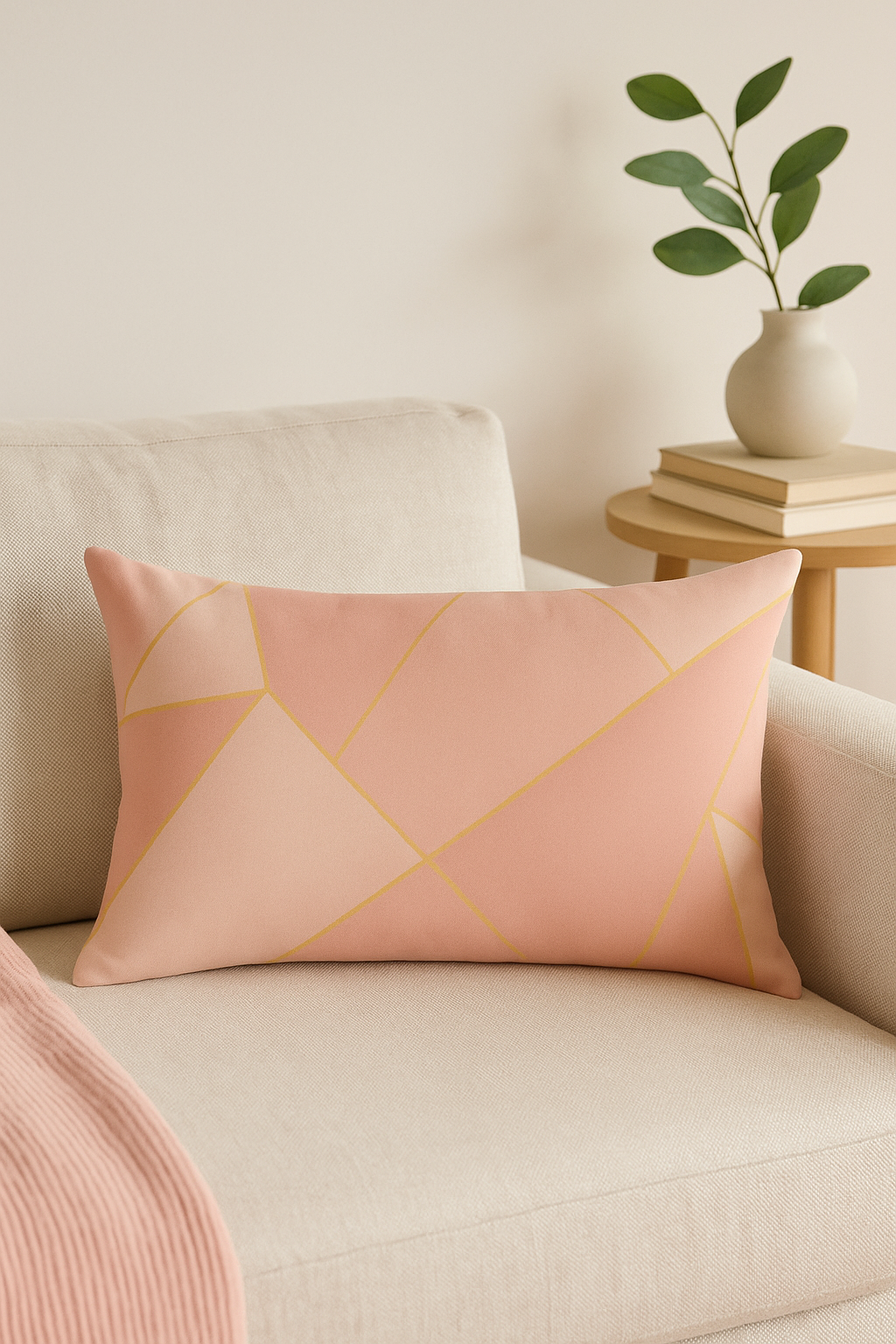 housse de coussin rose avec motif géométrique tendance décoratif